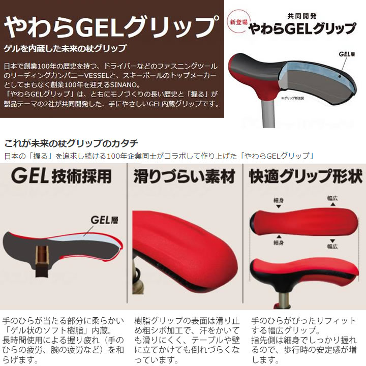 ネオクラシカル 折り畳み杖 やわらGELグリップ 折りたたみ式 シナノ